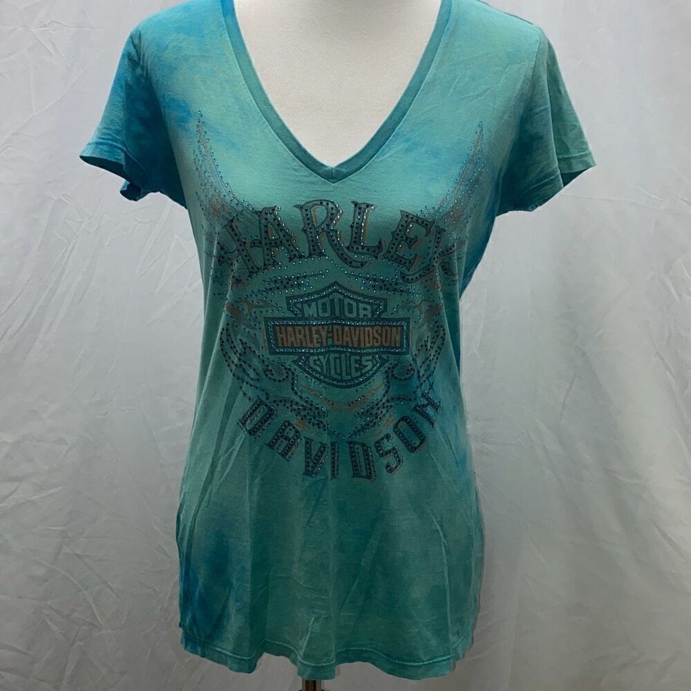 Harley Davidson women blingy t shirt blue Daytona Beach Tie Dye M
